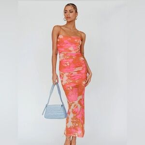 Selfie Leslie Pink & Orange Ruched Slip Dress